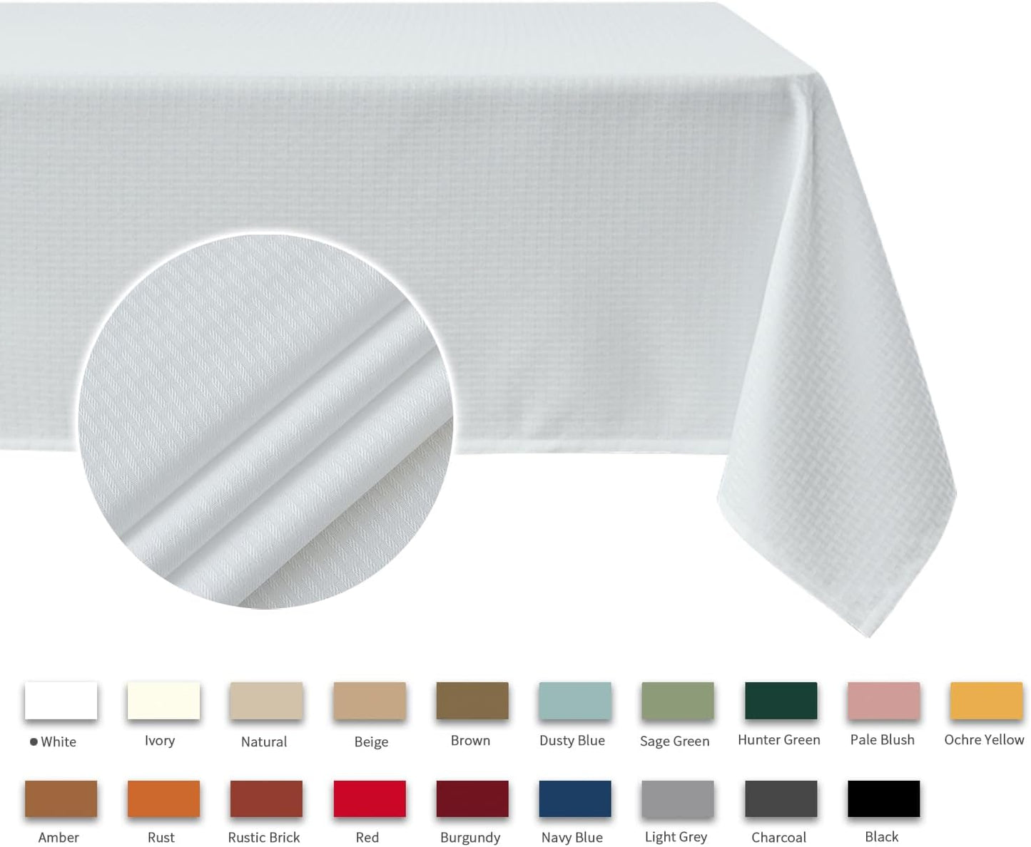 maxmill Weaved Texture Tablecloth Water Resistance Antiwrinkle Spillproof Soft Washable Table Cloth for Dining Room, Buffet Banquet Parties Holiday Dinner, Rectangular 70 x 108 Inch, White