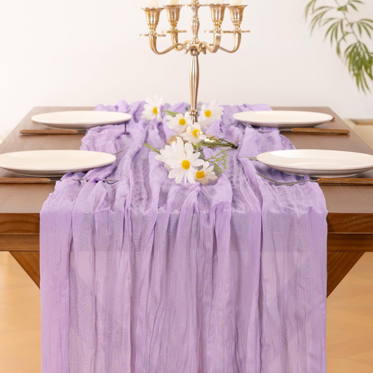Socomi Lilac Purple Lavender Cheesecloth Table Runner Fall Thanksgiving Boho Rustic Gauze 120 inch 10FT Cheese Cloth Runner for Wedding Party Baby Shower Birthday Home Decor Holiday Decorations