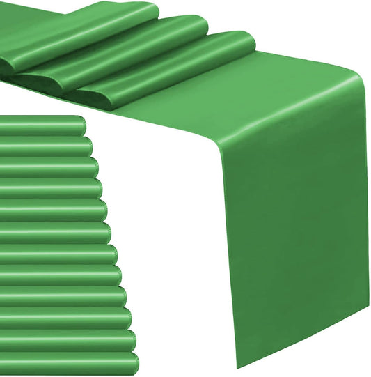 12 Pack Satin Table Runner 12 x 108 Inch Long Satin Table Runners for Wedding Banquet Graduations Birthday Party Decoration (Emerald Green)