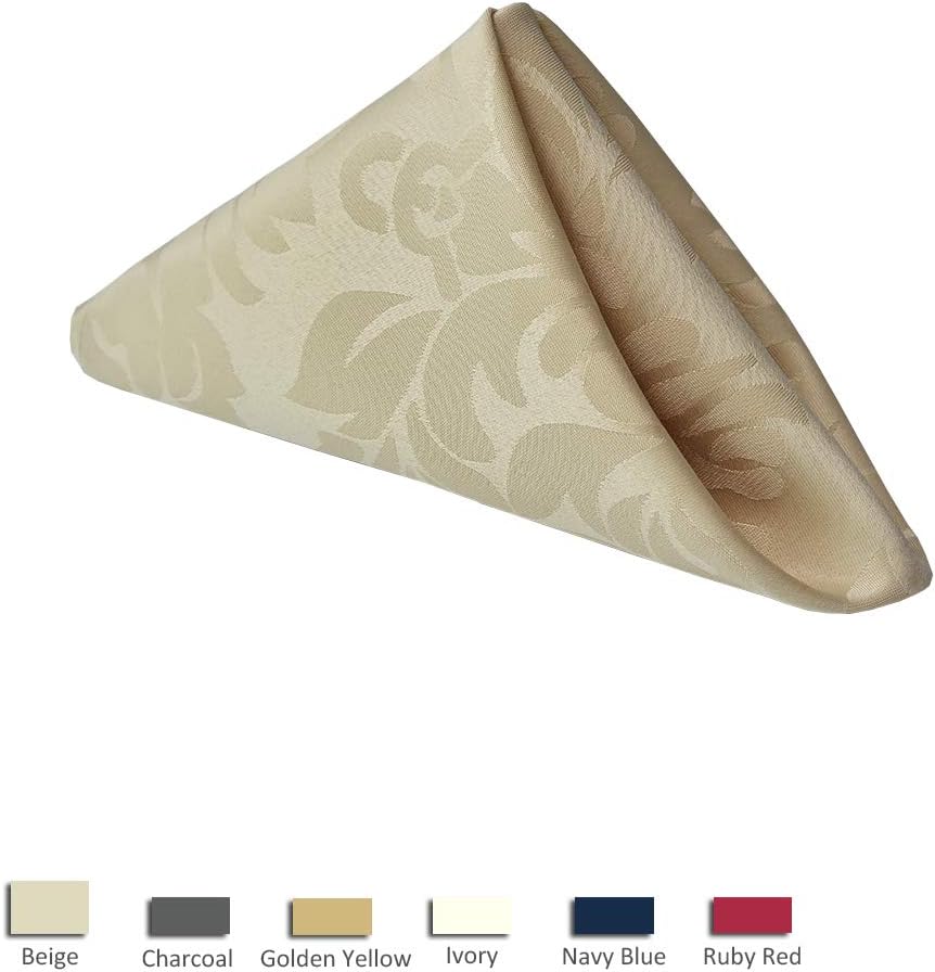 maxmill Jacquard Cloth Napkins 20 x 20 Inch Damask Pattern Soft Comfortable and Luxury Serviette for Restaurant Family Dinners Weddings Parties and Banquets Set of 4 Pieces Beige