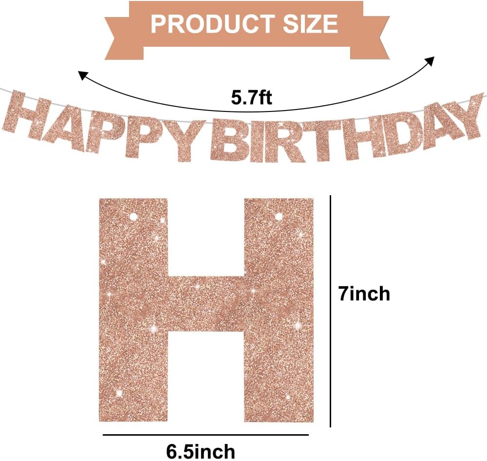 BEISHIDA Rose Gold Happy Birthday Banner - Pre-Strung,No DIY，Party Decorations - Happy Birthday Sign - Bday Banner for Women, Kids for Birthday Decor, Backdrop