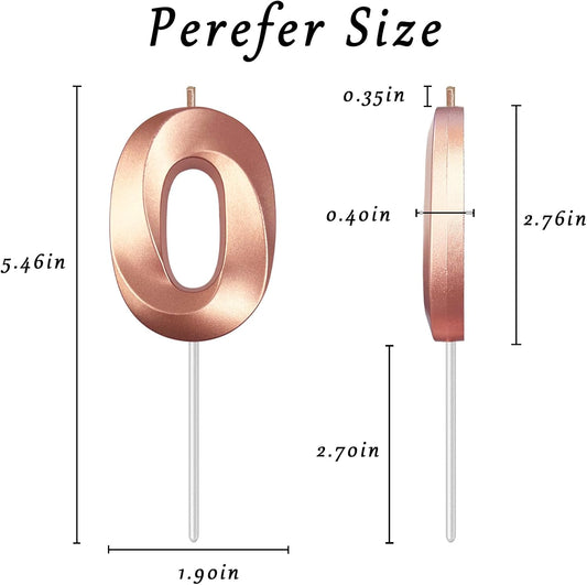 Rose Gold Number 0 Birthday Candle – 3D Diamond 2.76" Cake Topper for Birthday, Wedding & Anniversary