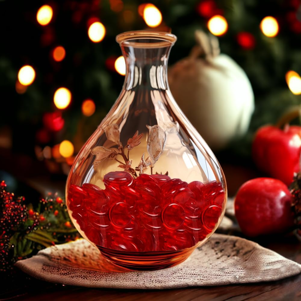 HappyFilller Fall Christmas Decoration Wedding Centerpieces 630 PCS Red Acrylic Gems Flat Marbles Gemstones for Vase Fillers,Party Confetti,Table Scatters,Floral Home Accents Decor Stones,Arts Crafts