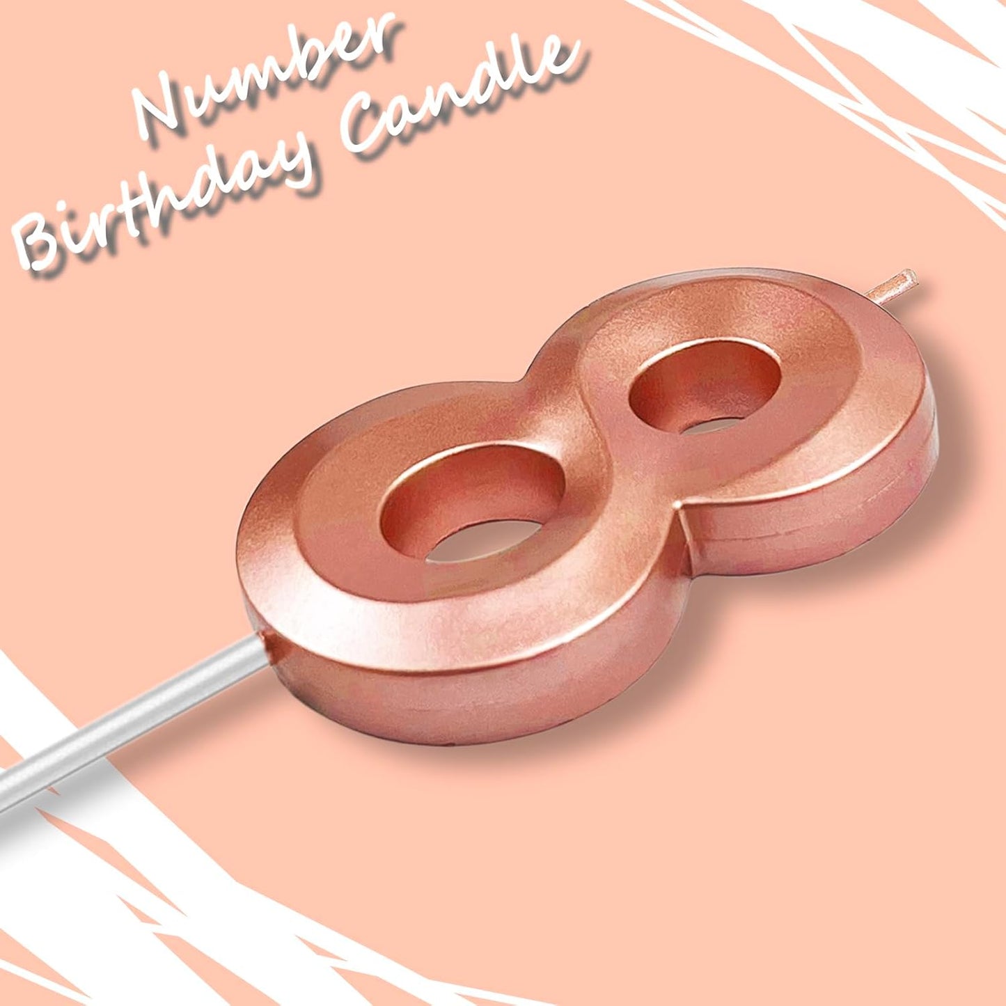 Rose Gold Number 8 Candles, 3D Diamond 2.76 Inch Cake Topper Birthday Candles for Wedding Anniversary Cake Decorations, Happy Birthday Party Decorations
