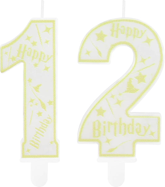 Magical Wizard Party Birthday Candles Number 12 Candle Cake Topper Wizard School Themed Happy 12th Birthday Cake Decorations for Boys Girls Kids Party Favor Supplies Decorations Gifts
