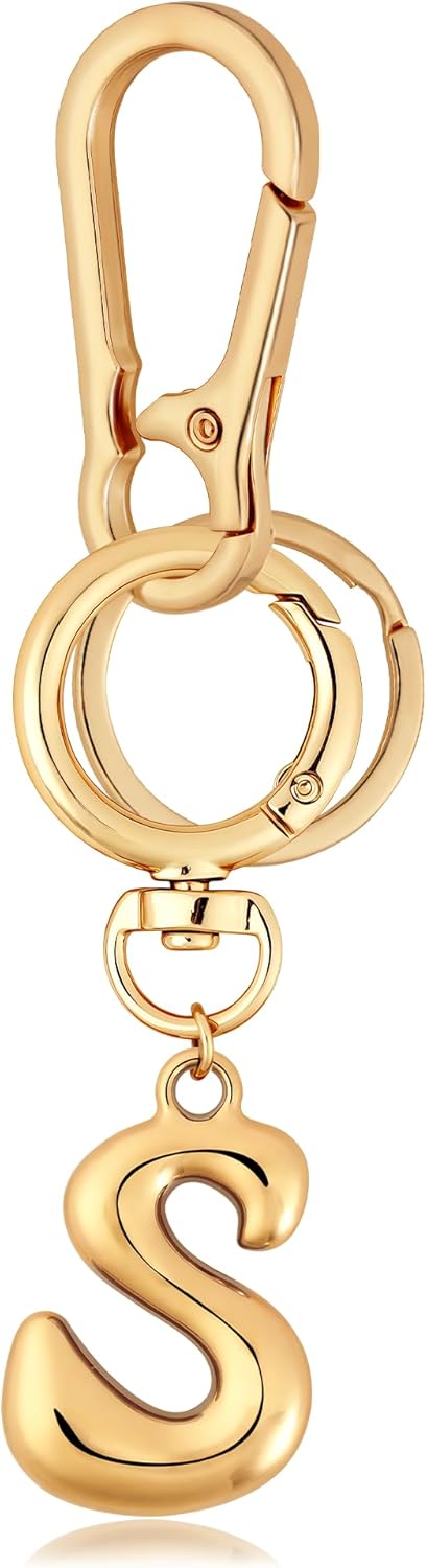 Gold Bubble Heart Initial Bag Charms for Handbags – Cute Initial Letter Keychain for Women, Purse Charms, Gold Gift