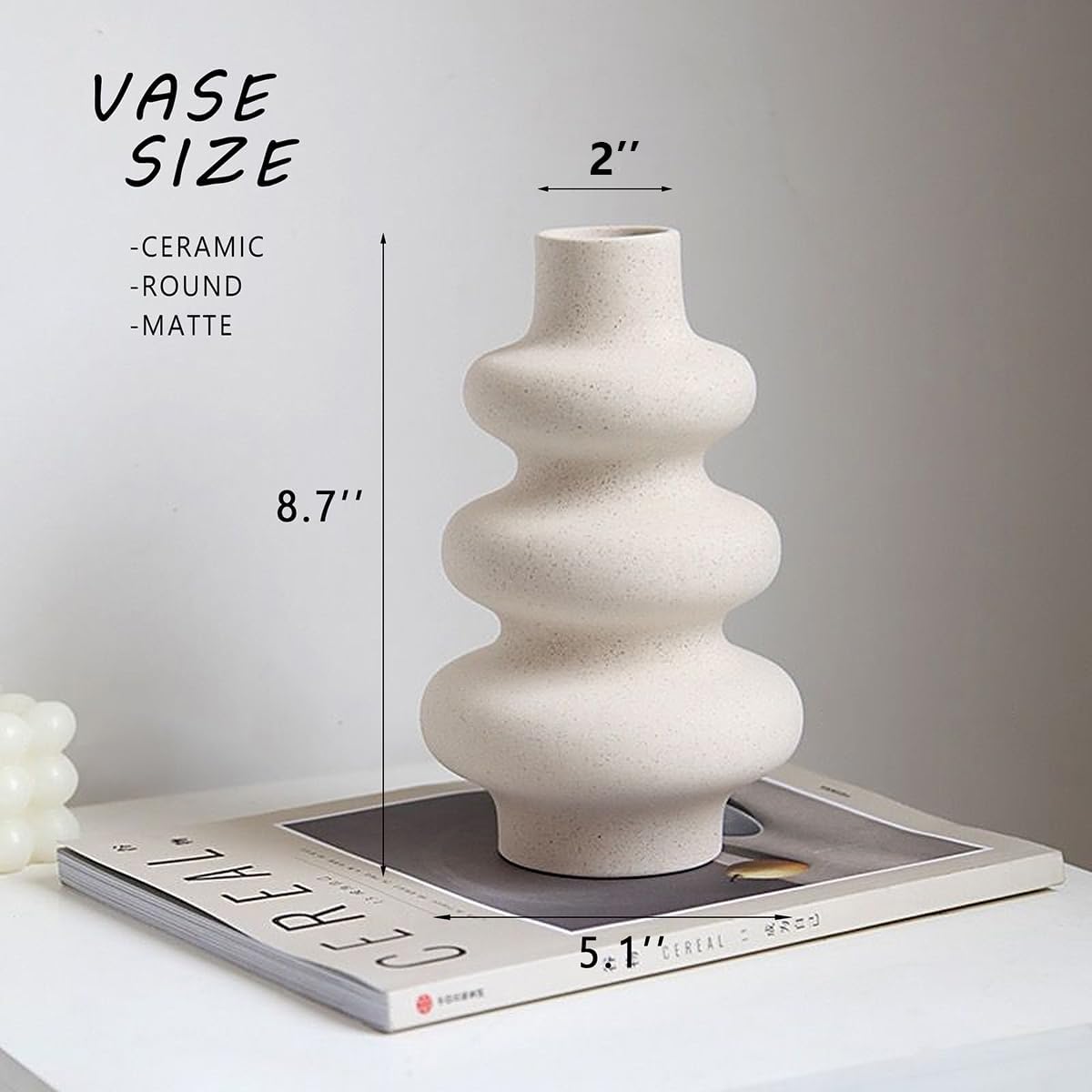 Ceramic Modern Dried Flower Vase, Off White Round Pampas Vase, Boho Home Decor for Centerpiece Wedding Dinner Table Party Living Room Office Bedroom, Housewarming Gift