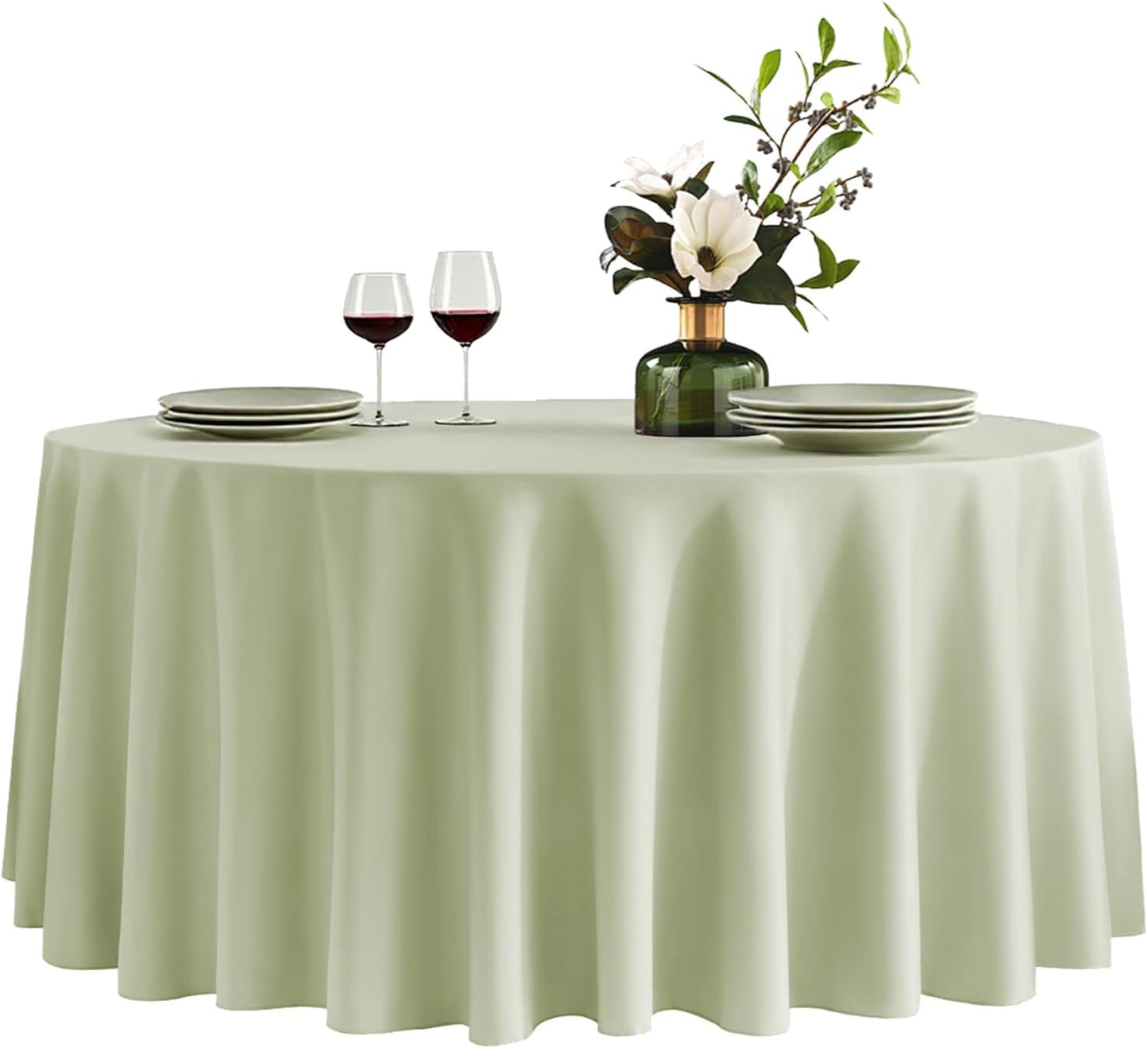 VidaFete Tablecloth 120inch Round Table Cloth Polyester, Stain Wrinkle Resistant Polyester Dining Table Cover for Kitchen Dinning Party Wedding Round Tabletop Buffet Decoration(Sagegreen)