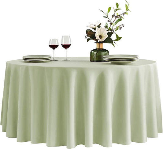 VidaFete Tablecloth 120inch Round Table Cloth Polyester, Stain Wrinkle Resistant Polyester Dining Table Cover for Kitchen Dinning Party Wedding Round Tabletop Buffet Decoration(Sagegreen)