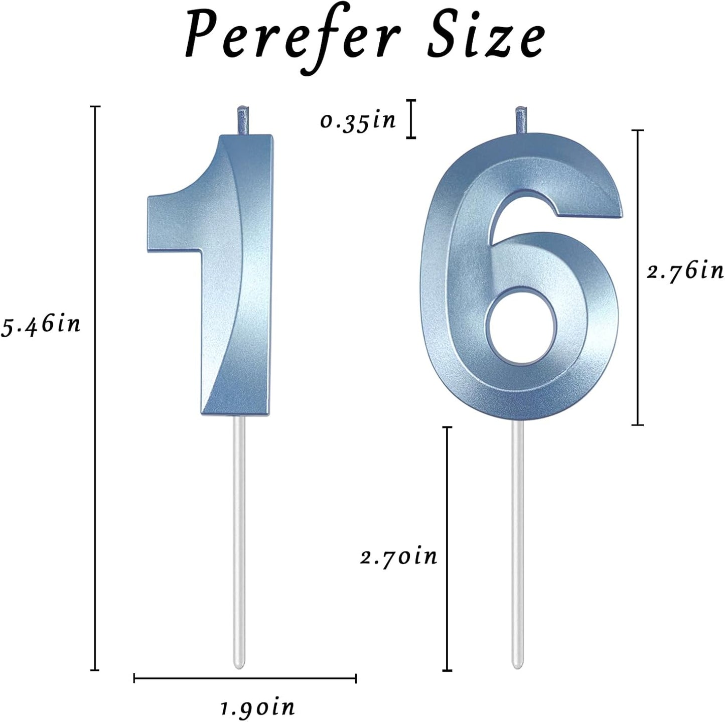 Blue Number 16 Candles, 3D Diamond 2.76 Inch Cake Topper Birthday Candles for Wedding Anniversary Cake Decorations, Happy Birthday Party Decorations
