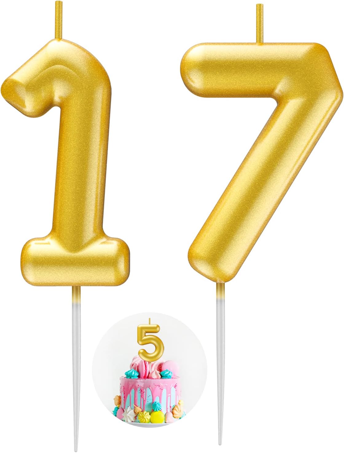Gold Number 17 Candle Happy Birthday 3D Number Candles for Birthday Cake Party Decoration Wedding Anniversary Celebration Supplies