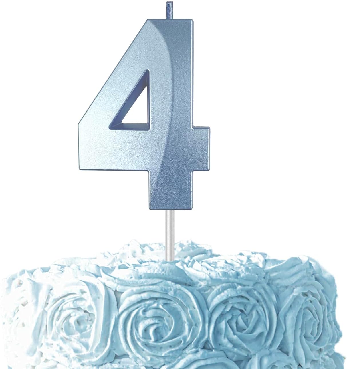 Blue Number 4 Candles, 3D Diamond 2.76 Inch Cake Topper Birthday Candles for Wedding Anniversary Cake Decorations, Happy Birthday Party Decorations