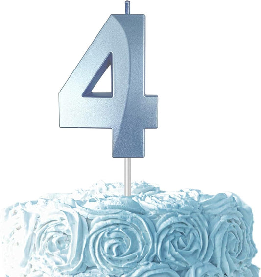 Blue Number 4 Candles, 3D Diamond 2.76 Inch Cake Topper Birthday Candles for Wedding Anniversary Cake Decorations, Happy Birthday Party Decorations
