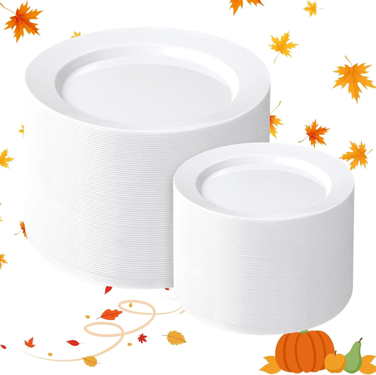 FLOWERCAT 200PCS White Plastic Plates Disposable Plates for Party - Heavy Duty Plastic Plates - 100 10" Dinner Plates and 100 7" Salad Plates for Christmas, Thanksgiving Parties and Events