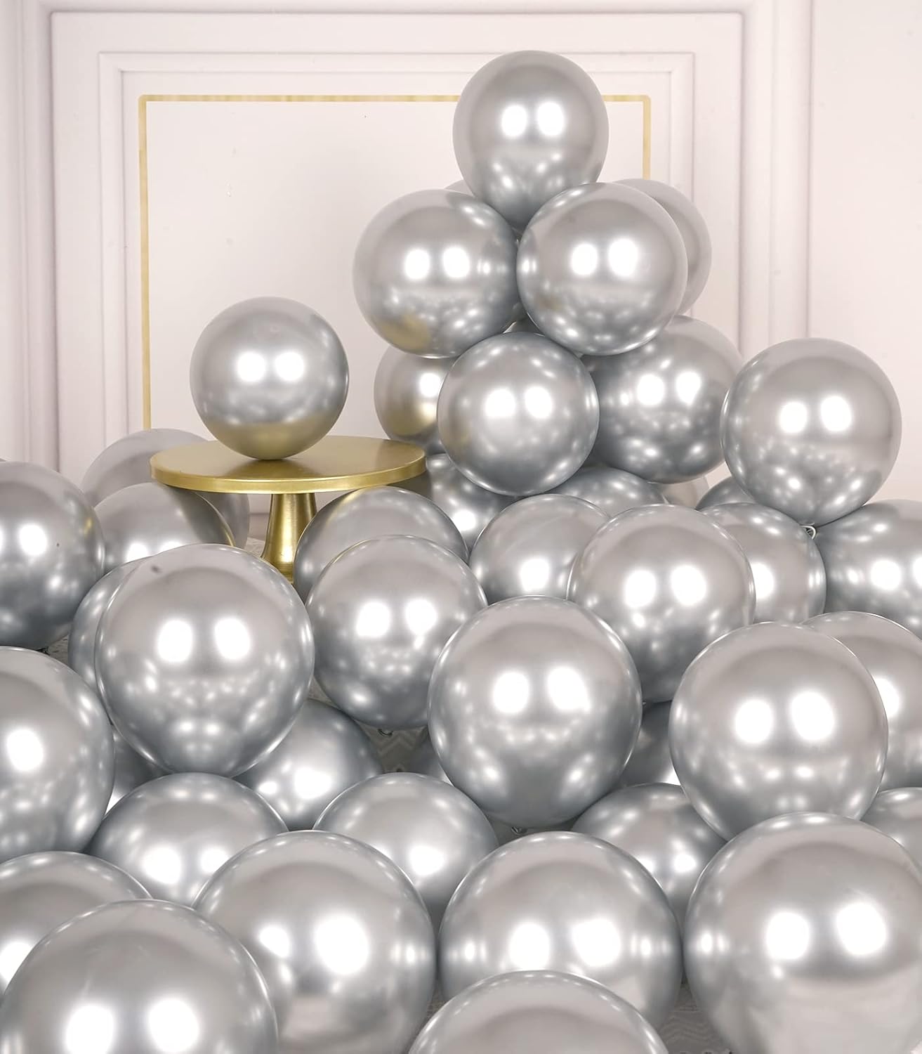 AULE Metallic Silver Balloons 5 inch 50 Pcs Silver Latex Balloons Chrome Helium Shiny Thicken Balloon Perfect Party Decoration for Wedding Birthday Baby Shower Graduation Christmas Carnival