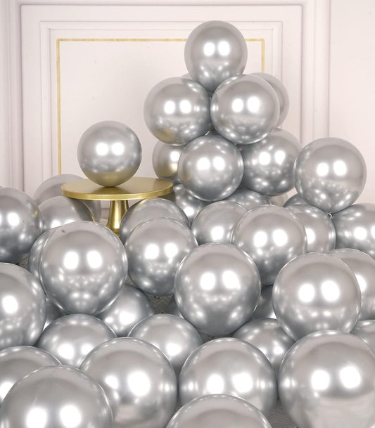 AULE Metallic Silver Balloons 5 inch 50 Pcs Silver Latex Balloons Chrome Helium Shiny Thicken Balloon Perfect Party Decoration for Wedding Birthday Baby Shower Graduation Christmas Carnival
