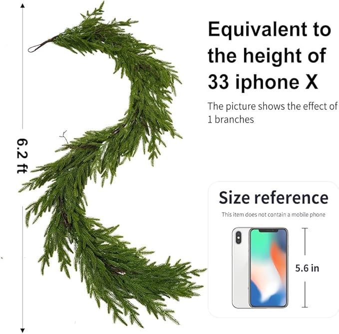 Norfolk Pine Garland,2Pcs 6ft Real Touch Norfolk Pine Garland Realistic Artificial Greenery Christmas Garland for Table, Mantle, Wall, Indoor, Outdoor Christmdas Decorations