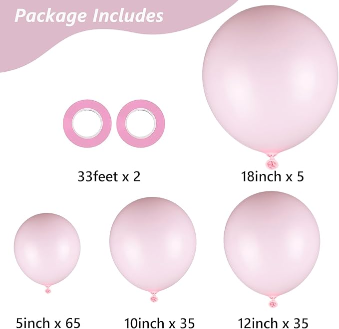 Light Pink Balloons, 140pcs Pastel Pink Pack Party Latex Balloon for Birthday Halloween Holiday Garland as Party Decorations