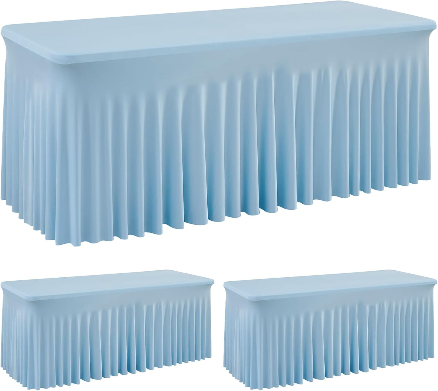 leegleri 2 Pack Baby Blue Fitted Table Clothes for 8 Foot Rectangle Tables, Wrinkle Free, Banquet Weddings Parties Skirts