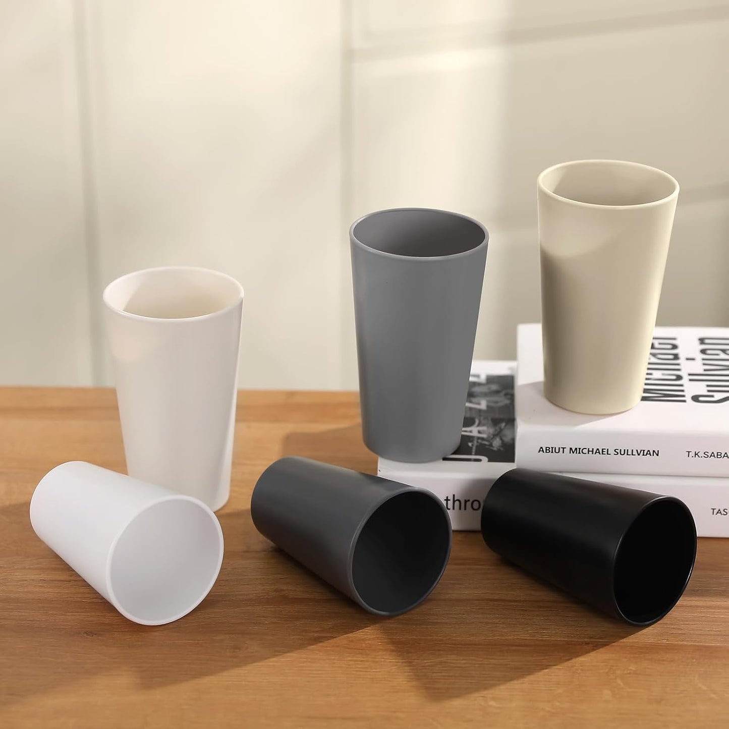 24 Pcs Unbreakable Plastic Cups Set, 12 Pcs 14 oz and 12 Pcs 20 oz Reusable Plastic Cups, Stackable Water Tumblers, Drinking Cup for Kitchen, BPA-free, Dishwasher and Microwave Safe, 6 Colors