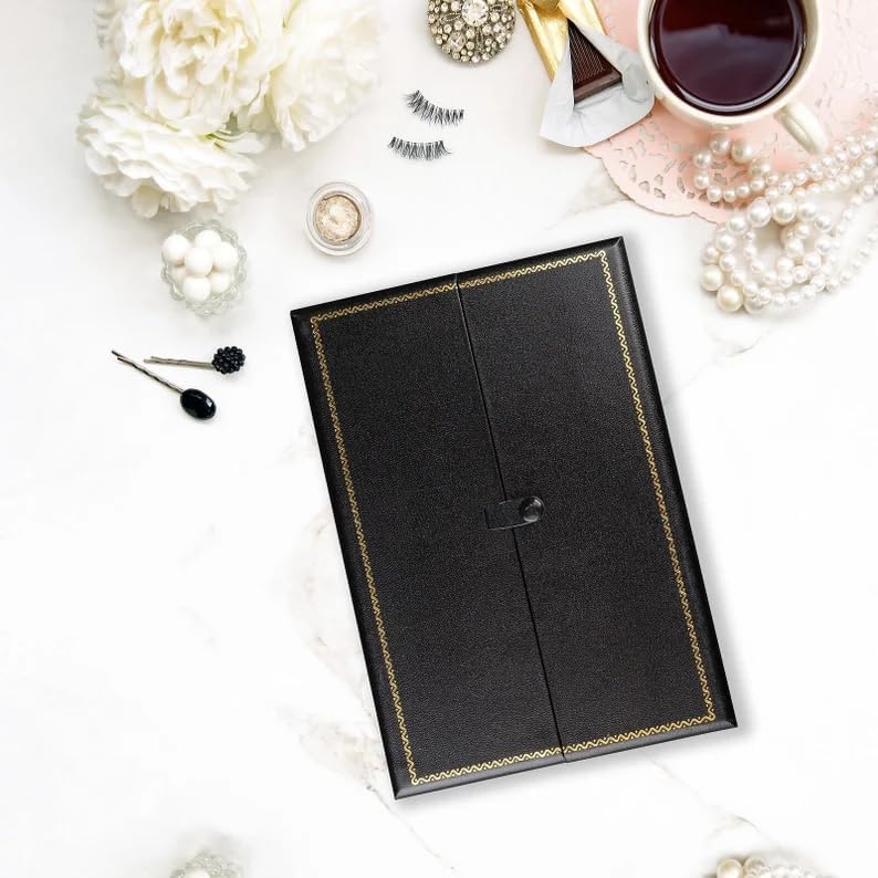 Novel Box 2 Door Black Jewelry Box for Necklace 8.25x5.75x1 Inches - Double Door Necklaces Gift Boxes with Gold Trim - Faux Leatherette Necklace Storage Case - Gift Presentation Cases for Necklaces