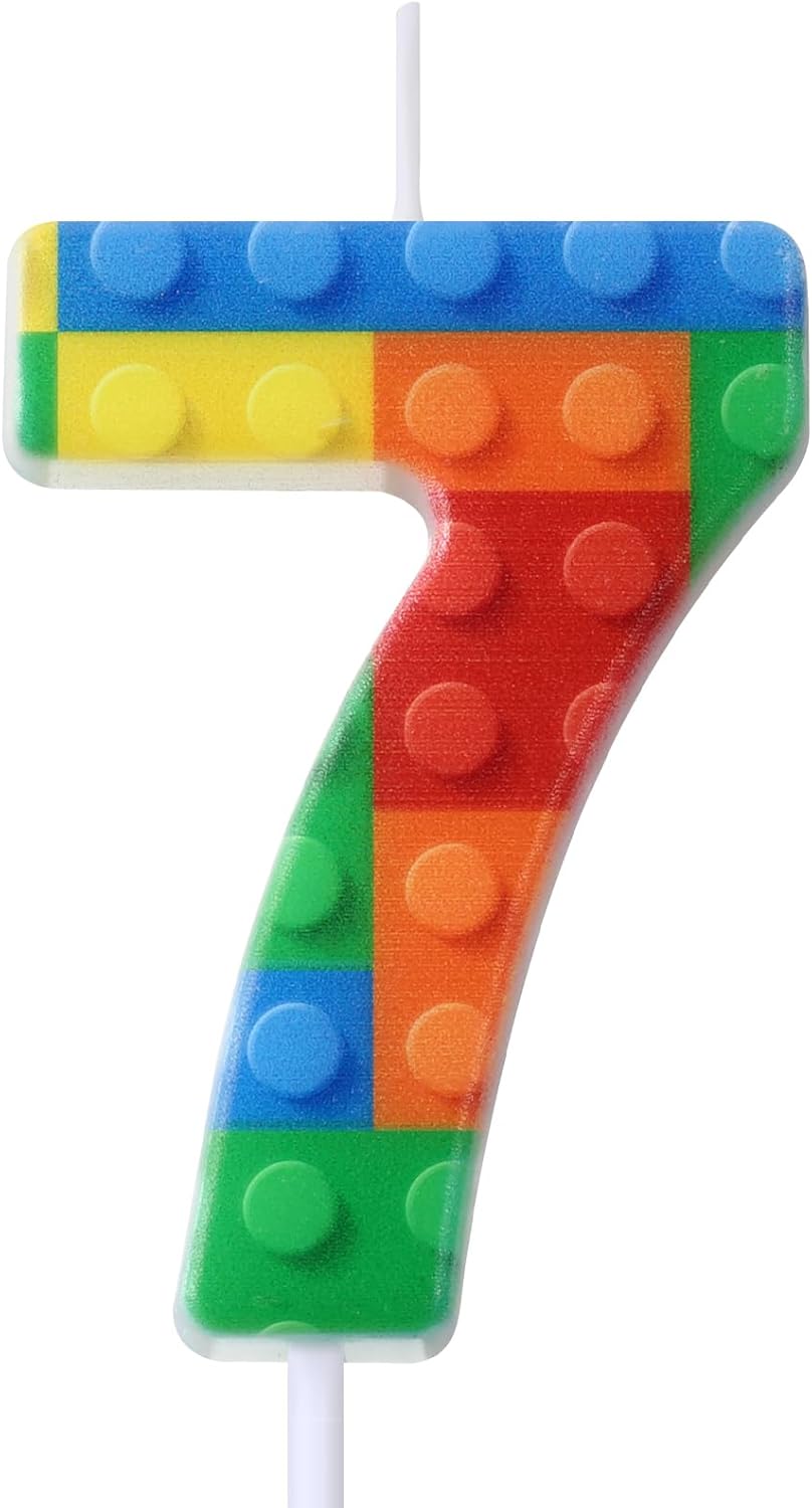 Building Block Number 0-9 Birthday Cake Candle Numeral Birthday Sparkler Candles for Building Block Cake Topper for Party Decorations Supplies(Number 7)