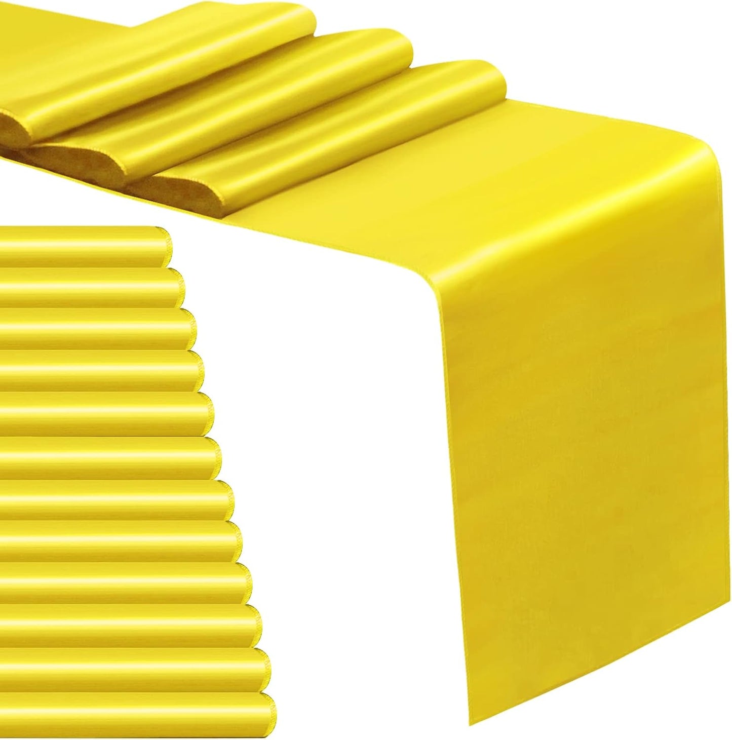 12 Pack Satin Table Runner 12 x 108 Inch Long Satin Table Runners for Wedding Banquet Graduations Birthday Party Decoration (Yellow)