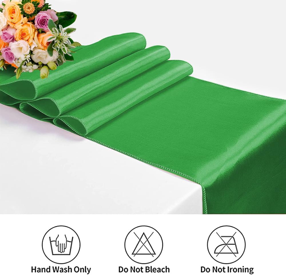 12 Pack Satin Table Runner 12 x 108 Inch Long Satin Table Runners for Wedding Banquet Graduations Birthday Party Decoration (Emerald Green)