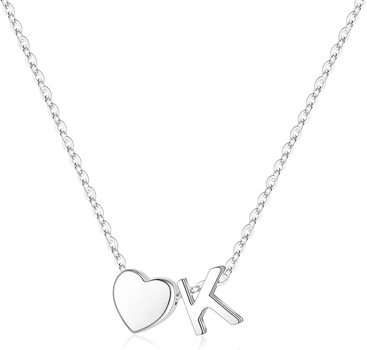 Turandoss Valentines Gifts for Her Kids Girls, Dainty S925 Sterling Silver Tiny Heart Letter A-Z Pendent Necklace Trendy Birthday Valentines Jewelry Gifts for Girls Women