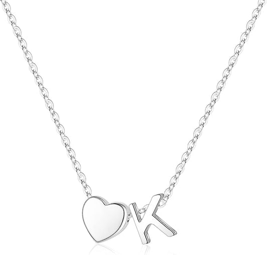 Turandoss Valentines Gifts for Her Kids Girls, Dainty S925 Sterling Silver Tiny Heart Letter A-Z Pendent Necklace Trendy Birthday Valentines Jewelry Gifts for Girls Women