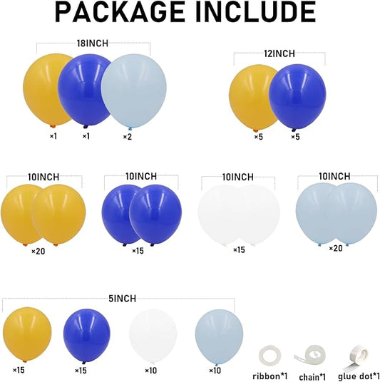 Royal Blue and Yellow Balloons Arch Kit, 134pcs Light Blue Lemon Yellow White Balloons for Baby Shower Bridal Bachelorette Anniversary Birthday Wedding Graduation LemonThemed Party Decorations