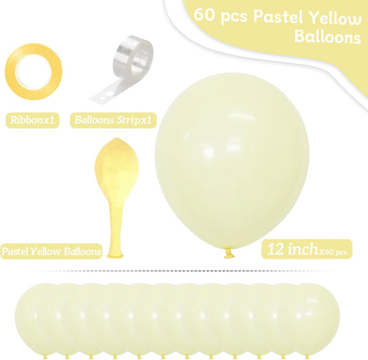 Yellow Balloons, 60 pcs Pastel Yellow Balloons 12 Inch Latex Balloon for Themed Birthday Party Decoration, Family Gathering, Summer Party, Holiday Decoration and Balloon Garland
