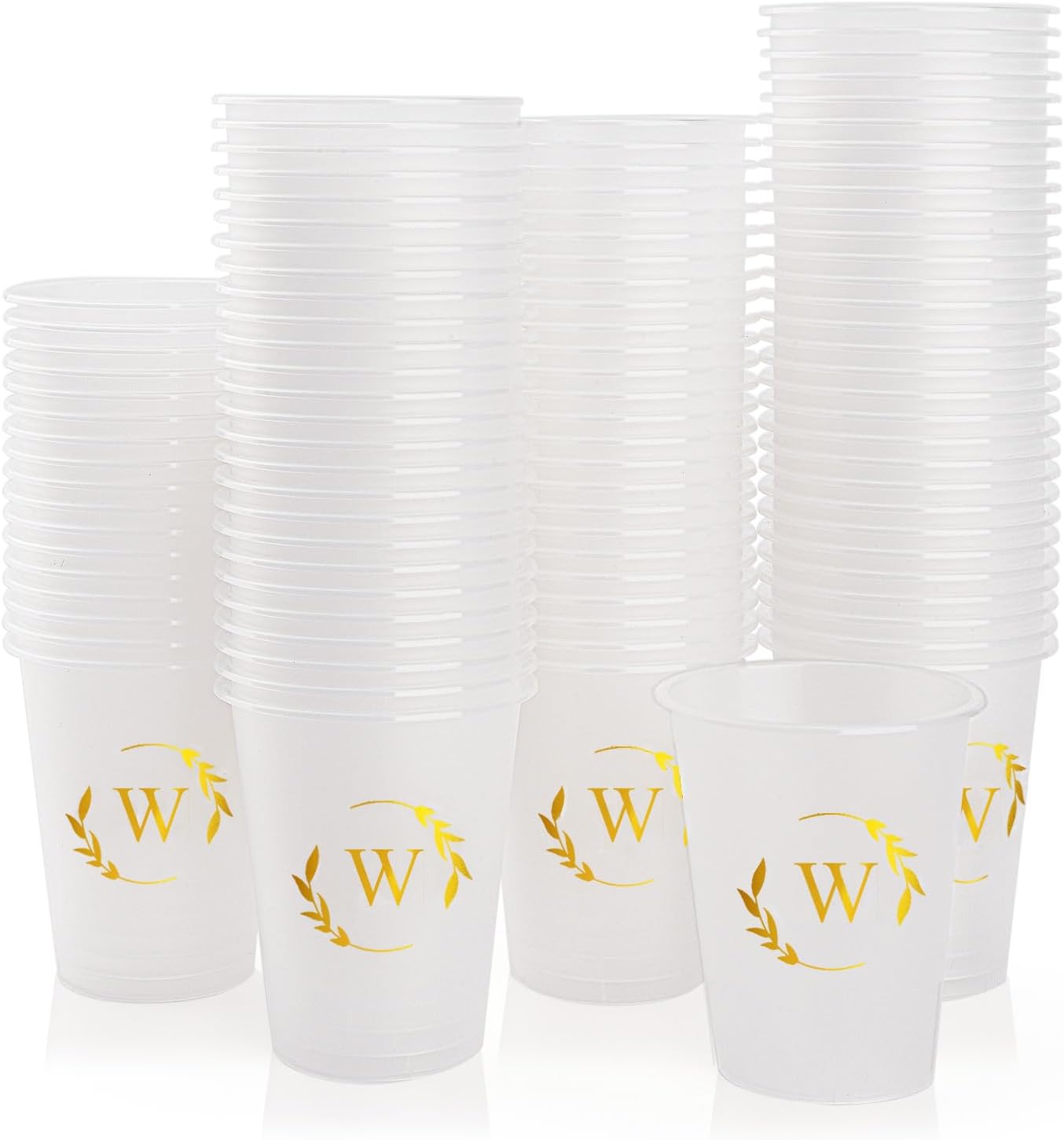 100 Monogrammed Cups Disposable Initial Plastic Cup 12 oz Wedding Personalized Cup for Wedding Reception Baby Shower Birthday Party(Letter W)