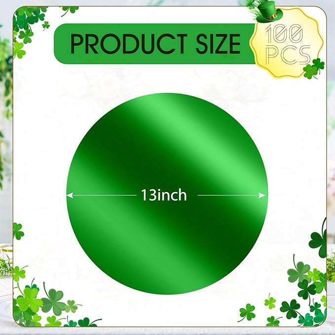 KesaPlan 100 PCS Round Green Placemats, 13" Disposable Paper Placemats for Dining Table, Mirror Green Charger Place Mat for St. Patrick’s Day Christmas Thanksgiving Table Setting Wedding Party