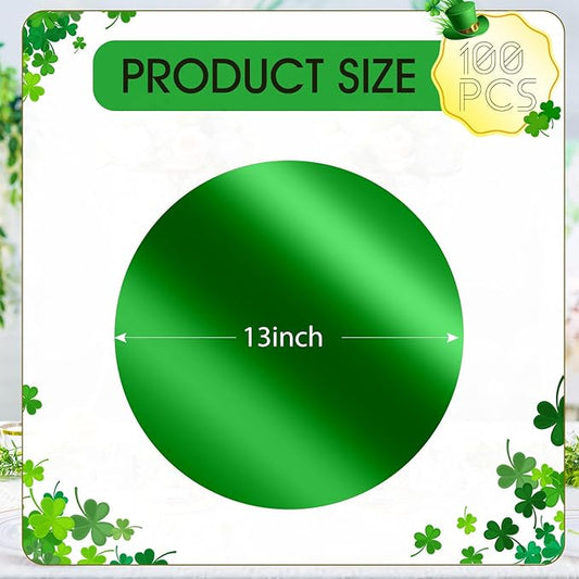 KesaPlan 100 PCS Round Green Placemats, 13" Disposable Paper Placemats for Dining Table, Mirror Green Charger Place Mat for St. Patrick’s Day Christmas Thanksgiving Table Setting Wedding Party