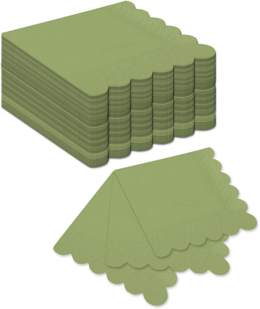 qiqee Matcha Green Cocktail Dinner Napkins 5x5inch Disposable Beverage,Wedding, Birthday Party Dessert Wave Paper Napkins(120 Count)