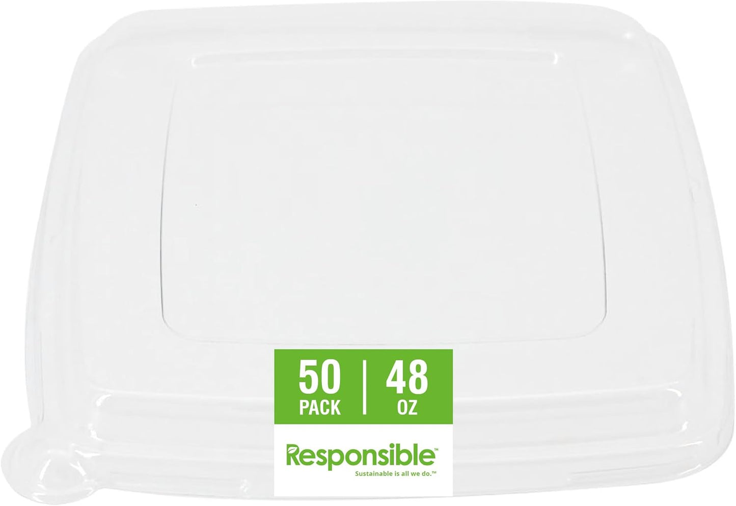 Responsible Products Clear Lids 16-48 oz Square Bowls, Tree-Less™ Square Bowl Lids, Extra Strength and Made Without PFAS (50 Count)