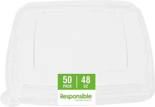 Responsible Products Clear Lids 16-48 oz Square Bowls, Tree-Less™ Square Bowl Lids, Extra Strength and Made Without PFAS (50 Count)