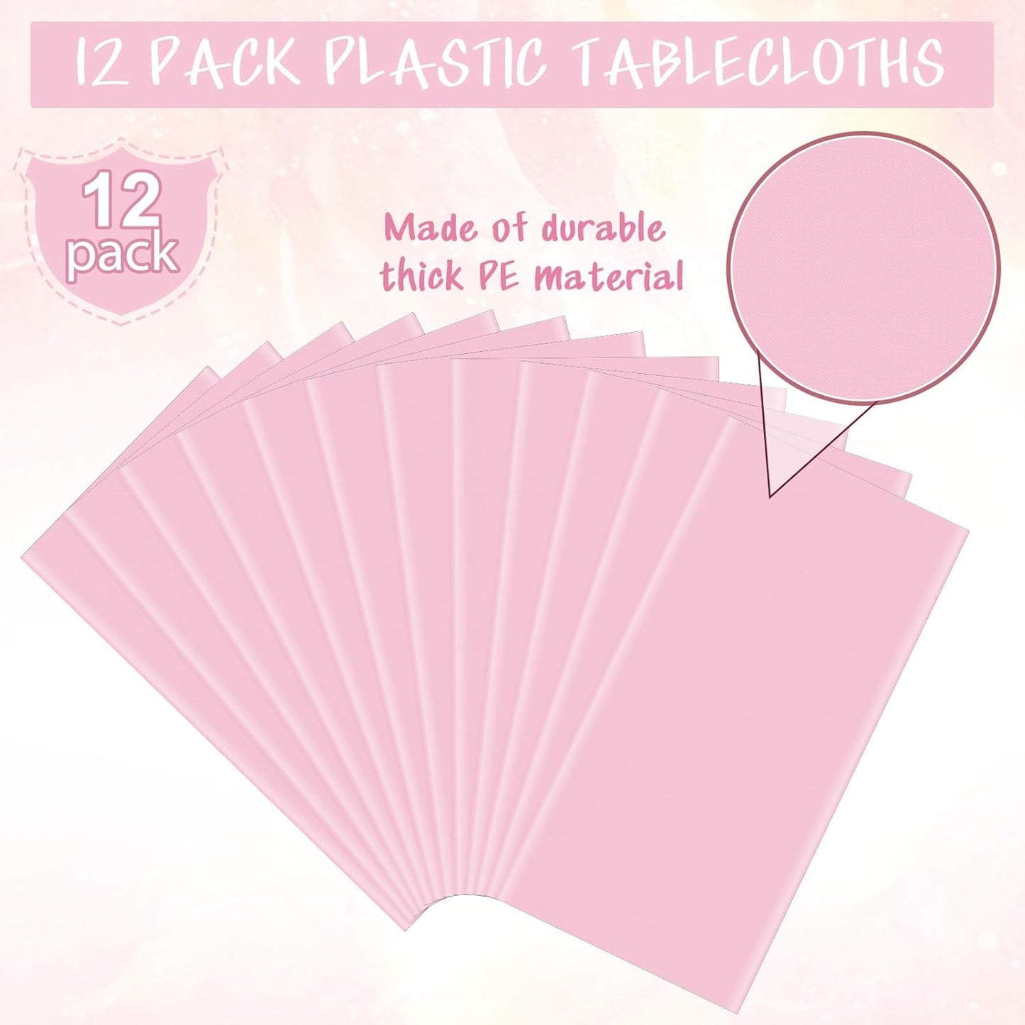 12Pcs Light Pink Tablecloth,Disposable Plastic Tablecloths,Waterproof Pink Rectangle Table Cover for Graduation Birthdays Weddings Anniversary Party Decorations,54 x 108 Inch