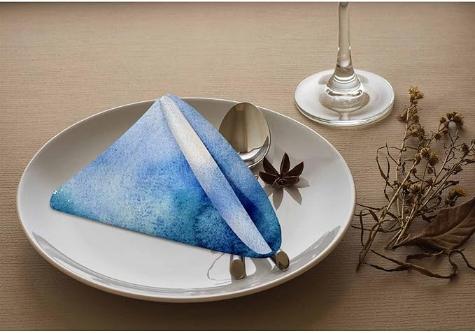 Yibeas Ombre Cloth Napkins Set of 4 Soft Delicate Blue Watercolor Ombre Polyester Dinner Square Napkin for Family Restaurant Weddings Parties 18 x 18 inch