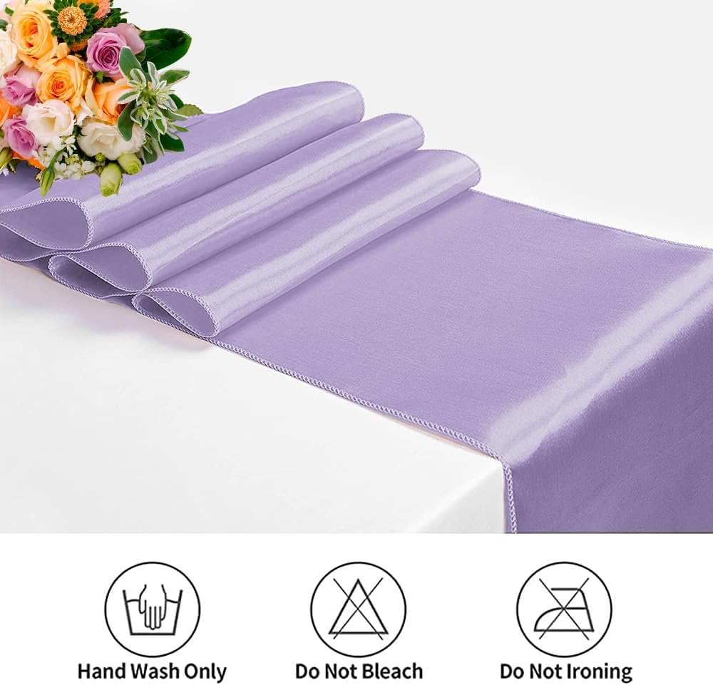 12 Pack Satin Table Runner 12 x 108 Inch Long Satin Table Runners for Wedding Banquet Graduations Birthday Party Decoration (Light Purple)