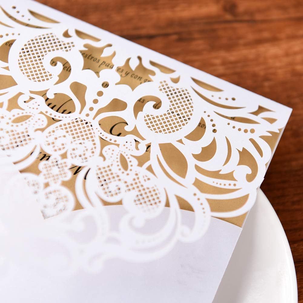 FOMTOR White Laser Cut Invitations with Inner Sheets and Envelopes Wedding Invitation Kit for Wedding,Birthday Parties,Baby Shower (50 Pack)