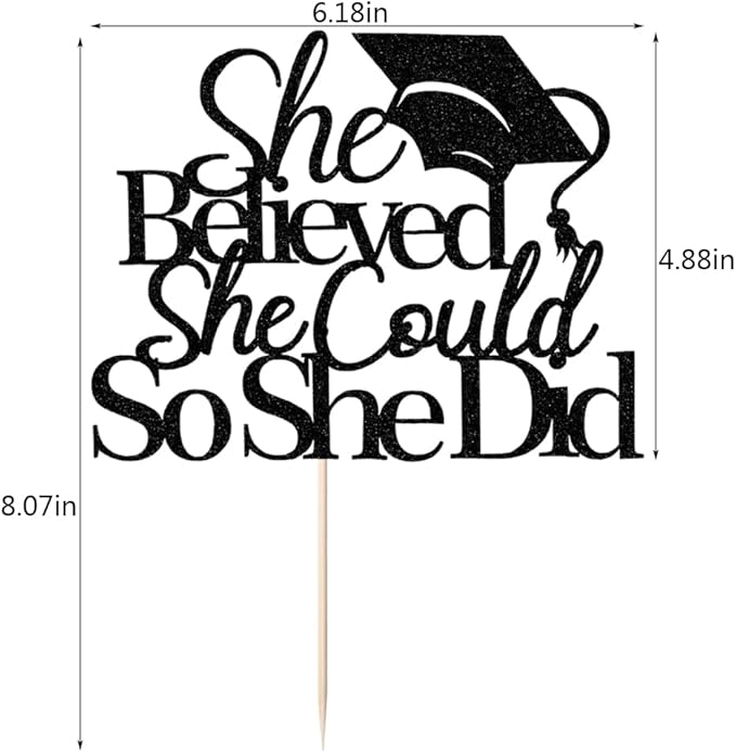 She Believed She Could So She Did Cake Topper,2026 Graduation Cake Topper,Cake Decorations for Girls,2026 High School/College/University Graduation (black)