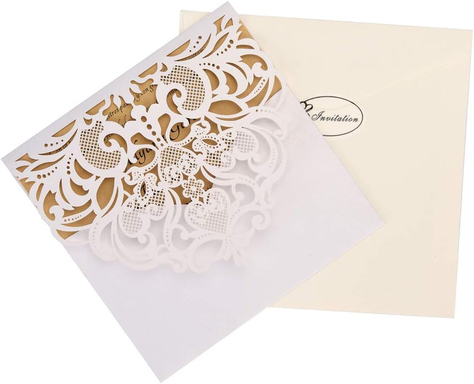 FOMTOR White Laser Cut Invitations with Inner Sheets and Envelopes Wedding Invitation Kit for Wedding,Birthday Parties,Baby Shower (50 Pack)
