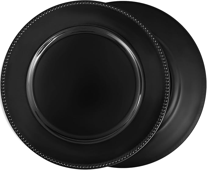 50 Pcs Black Charger Plates Bulk, 13" Round Beaded Plate Chargers for Dinner Plates, Decorative Dinner Chargers Plastic Table Chargers for Wedding Holiday Party Baby Shower Event Decoration (Black)