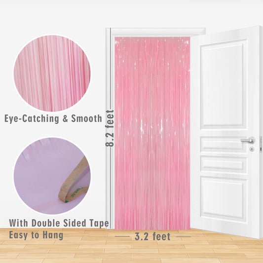 GOER 3.2 ft x 8.2 ft Metallic Tinsel Foil Fringe Curtains Party Photo Backdrop Party Streamers for Birthday,Graduation,New Year Eve Decorations Wedding Decor(1 Pack,Candy Pink)