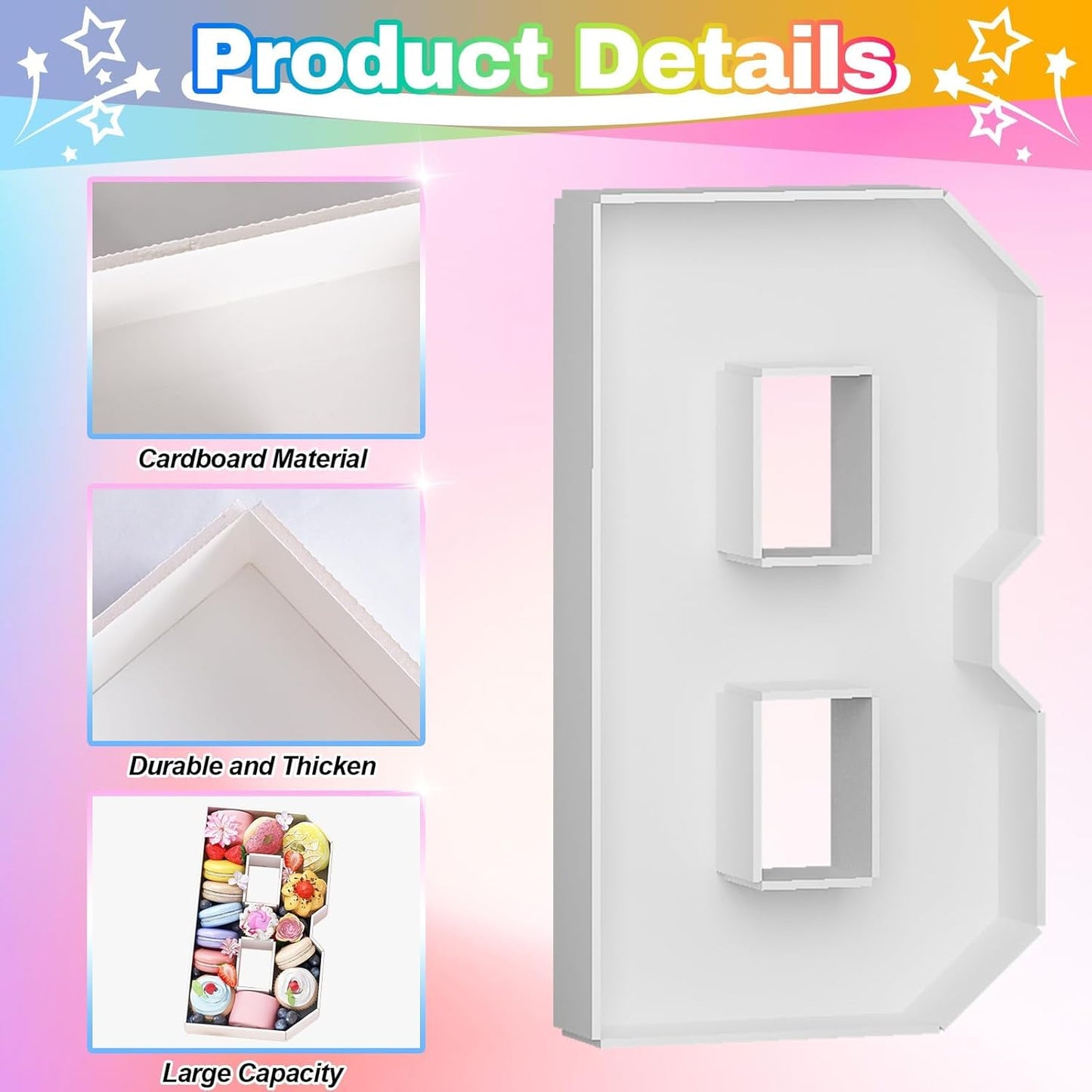 3 Pcs Charcuterie Letters Fillable, HBD Cardboard Letters for Charcuterie, White HBD Letters for Food Chocolate Cupcake Candy, Paper Mache Letter Trays for Birthday Anniversary Decorations