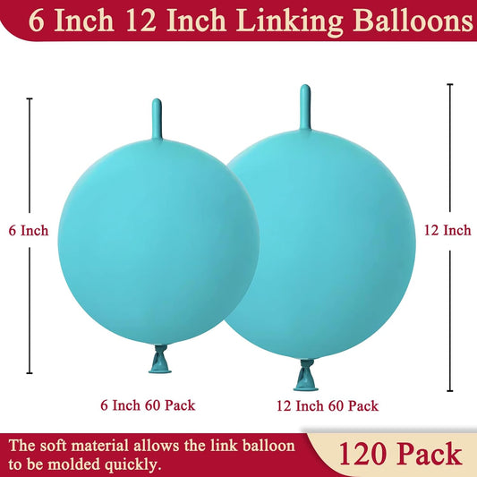 Teal Blue Link Balloons 6 & 12 Inch – 120 Pcs Latex Linking Balloons for Mermaid & Baby Shower Party