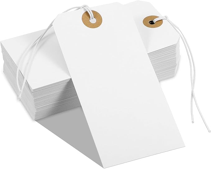 300 Pcs White Hanging Tags with Elastic String – Large 4.72" x 2.36" Writable Marking Tags, Reinforced Hole for Gifts, Inventory & Pricing (Premium Cardstock)