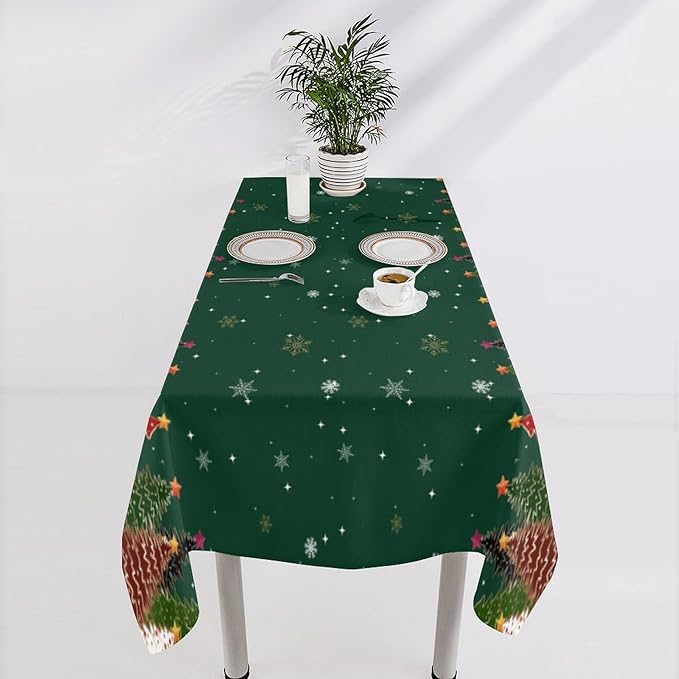 YCness Christmas Tablecloth Christmas Trees Colorful Red White Black Green Table Cover Washable Seasonal Table Decor for Party Picnic Dinner 60x110 Inch Rectangle